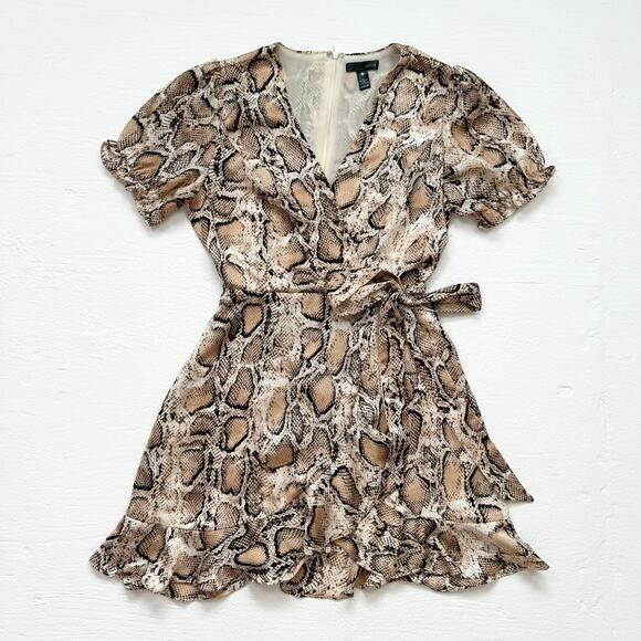 Aqua Snake Print Wrap Mini Dress Fit & Flare, Size XS - Picture 1 of 6